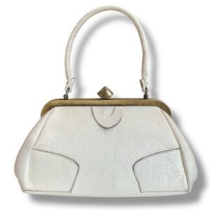 White Pebbled Leather Handbag Evening Bag
